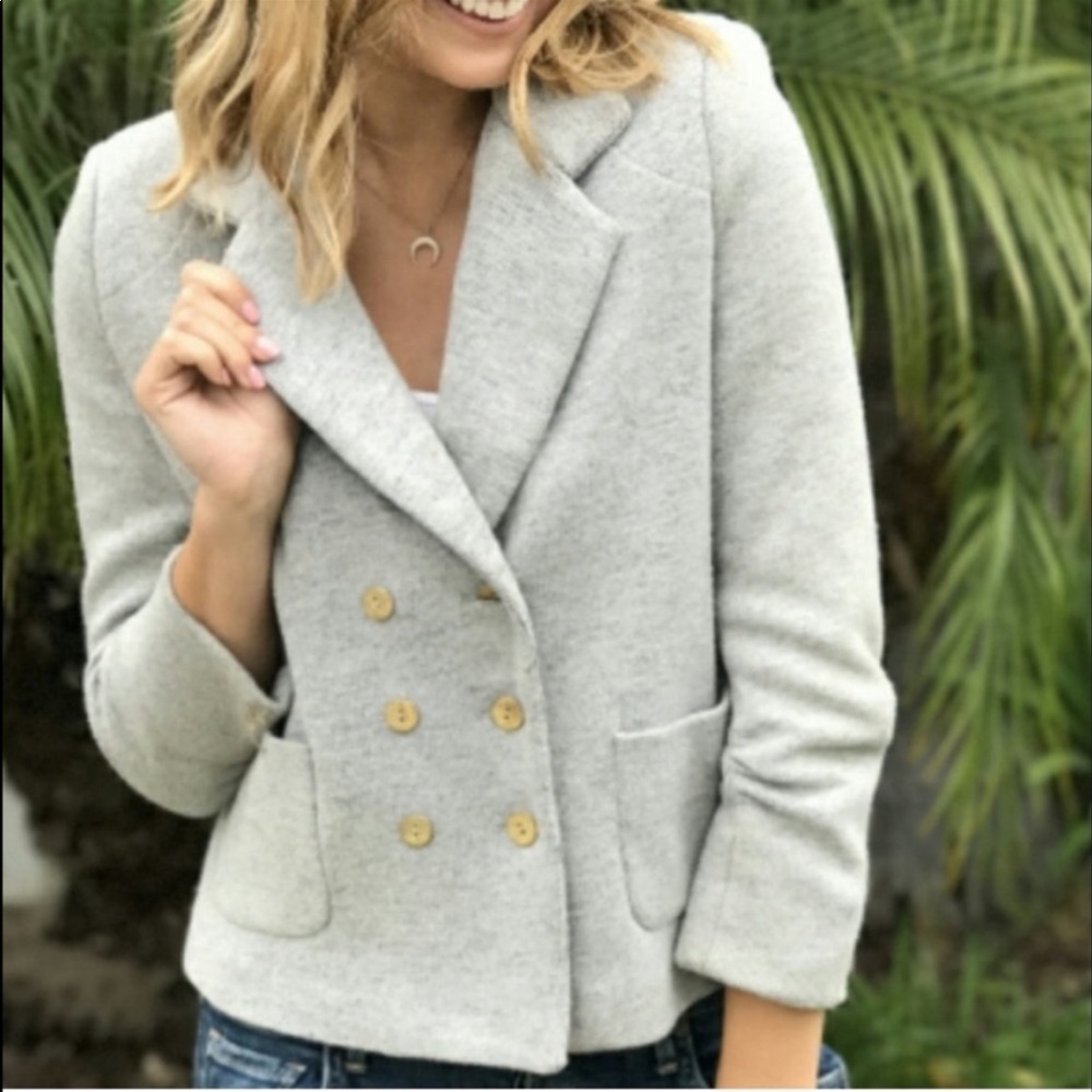 Anthropologie Cartonnier Grey Wool Double Breasted Blazer Jacket